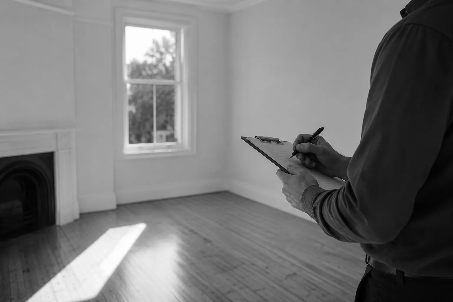 Property manager taking notes during a rental inspection - Milrose Real Estate